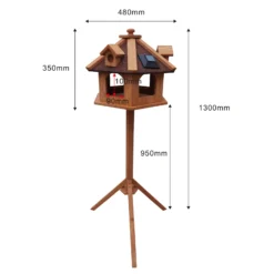 Toboli Vogelfutterhaus 130 cm mit Ständer, Vogelhaus aus Holz, wetterfestes Vogelfutterhäuschen mit Dreifuß, Futterhäuschen für Vögel