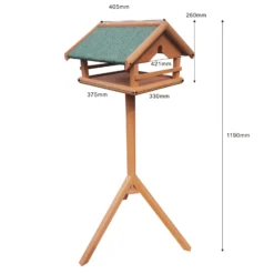 Toboli Vogelfutterhaus 119 cm mit Ständer, Vogelhaus aus Holz, wetterfestes Vogelfutterhäuschen mit Dreifuß, Futterhäuschen für Vögel