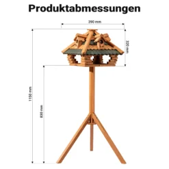Toboli Vogelfutterhaus 115 cm mit Ständer, Vogelhaus aus Holz, wetterfestes Vogelfutterhäuschen mit Dreifuß, Futterhäuschen für Vögel