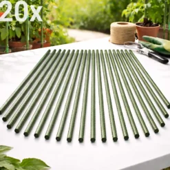 Toboli 20x Pflanzstäbe grün 150 cm Ø 11 mm Rankstäbe aus Metall und Kunststoff, Pflanzstangen für Tomaten und Kletterpflanzen