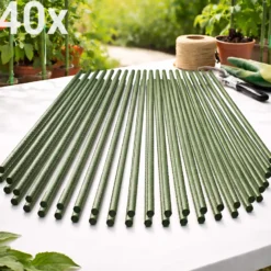 Toboli 40x Pflanzstäbe grün 60 cm Ø 8 mm Rankstäbe aus Metall und Kunststoff, Pflanzstangen für Tomaten und Kletterpflanzen