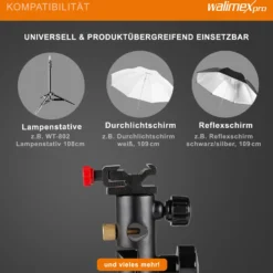 Walimex Blitzhalter und Schirmhalter - 120 x 67 x 35 mm - aus Metall - neigbar von -90°-+90° - mit Blitzschuh und Spigot Aufnahmen - Halterung für Kamera Foto Studio