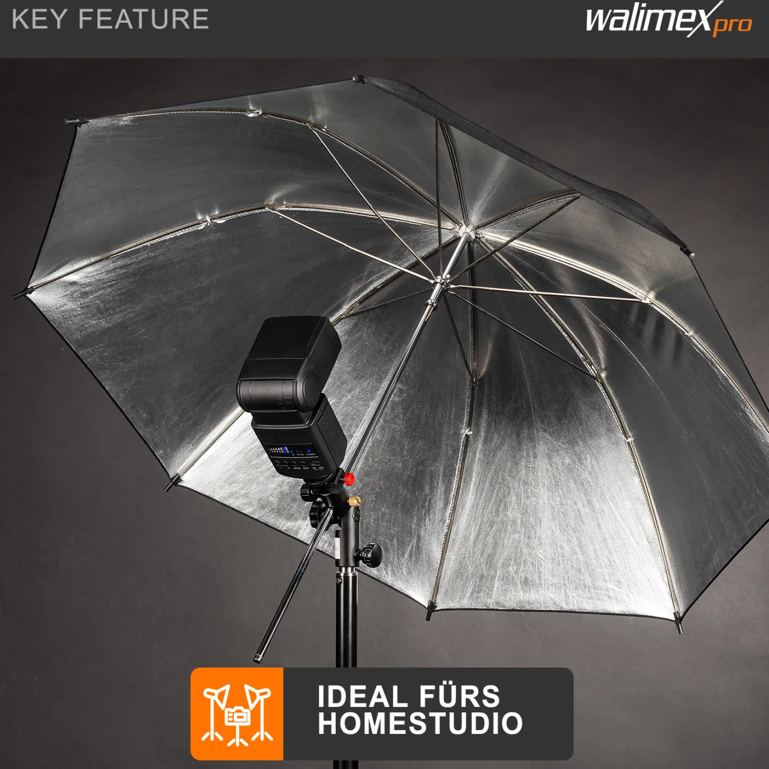 Walimex Blitzhalter und Schirmhalter - 120 x 67 x 35 mm - aus Metall - neigbar von -90°-+90° - mit Blitzschuh und Spigot Aufnahmen - Halterung für Kamera Foto Studio