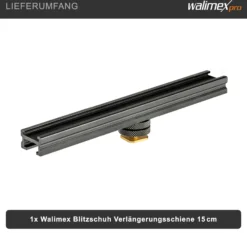 Walimex Blitzschiene Verlängerungsschiene - Länge 15 cm, um 360° drehbar - Beidseitige Blitzschuh Halterung - mit 1/4" Gewinde - für Magic Arm, Videoleuchte, Mikrofone, Stativ