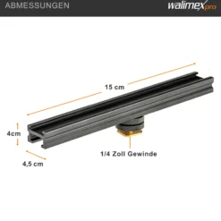 Walimex Blitzschiene Verlängerungsschiene - Länge 15 cm, um 360° drehbar - Beidseitige Blitzschuh Halterung - mit 1/4