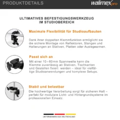 Walimex Doppel-Superklemme 100 x 100 x 180 mm mit 5/8 Spigot, Klemmbereich 10-60 mm