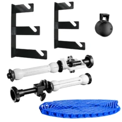 Walimex 3-fach Hintergrund Wandmontageset Schwarz Blau mit 2 Hintergrundhaken und Expan Set, für 3 Papierhintergründe, Wand und Deckenmontage, bis 6 kg belastbar