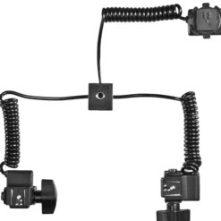 Walimex 2-fach Spiral Blitzkabel - ausgezogen ca. 1m lang - für 2 Aufsteckblitze - mit schwenkbaren Blitzschuhen - kompatibel mit Panasonic SLR Kameras