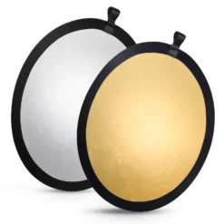 Walimex Faltreflektor gold-/silberfarben 56 cm, Reflektor faltbar, ideal für Fotografie, Foto-Reflektor zweifarbig für warme und kühle Lichtcharakteristik
