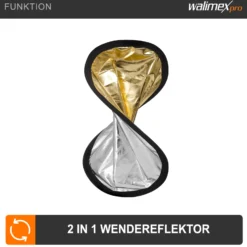 Walimex Faltreflektor gold-/silberfarben 56 cm, Reflektor faltbar, ideal für Fotografie, Foto-Reflektor zweifarbig für warme und kühle Lichtcharakteristik