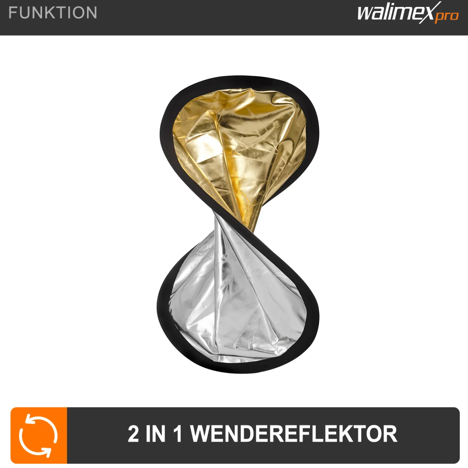 Walimex Faltreflektor gold-/silberfarben 56 cm, Reflektor faltbar, ideal für Fotografie, Foto-Reflektor zweifarbig für warme und kühle Lichtcharakteristik