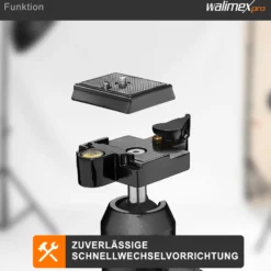 Walimex FT-002H Pro-Kugelkopf, hochwertiger Stativkopf mit Schnellwechselplatte, ideal für Einbeinstativ, Stativ-Kopf mit 1/4'' Kameraanschluss & 1/4'', 3/8'' Stativgewinde