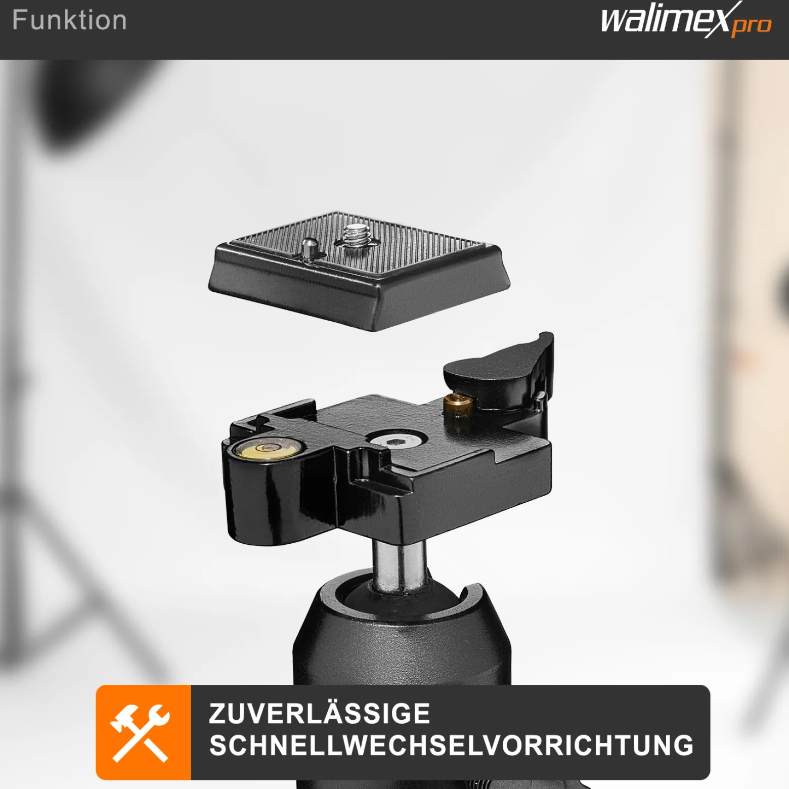 Walimex FT-002H Pro-Kugelkopf, hochwertiger Stativkopf mit Schnellwechselplatte, ideal für Einbeinstativ, Stativ-Kopf mit 1/4'' Kameraanschluss & 1/4'', 3/8'' Stativgewinde