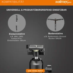 Walimex FT-002H Pro-Kugelkopf, hochwertiger Stativkopf mit Schnellwechselplatte, ideal für Einbeinstativ, Stativ-Kopf mit 1/4'' Kameraanschluss & 1/4'', 3/8'' Stativgewinde
