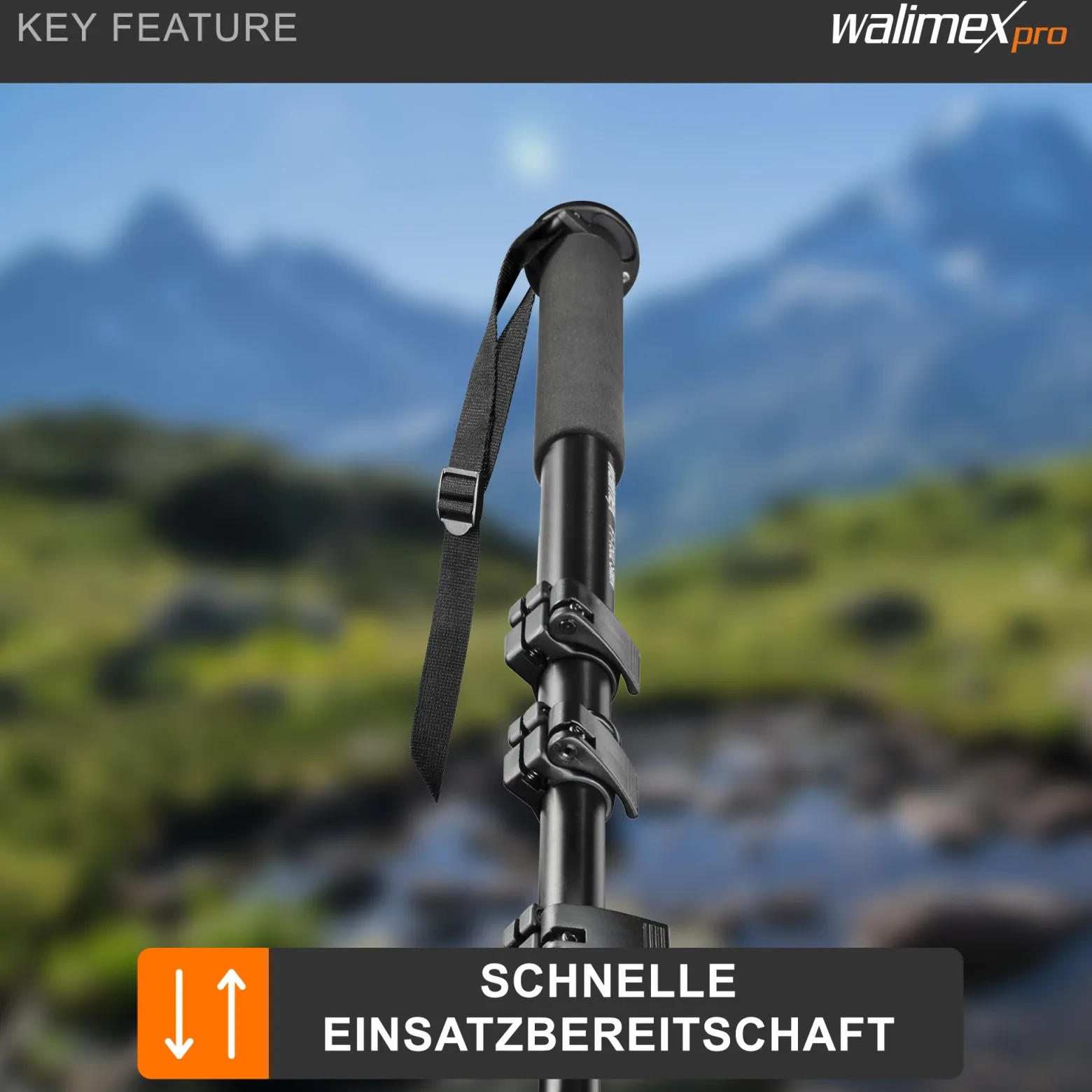 Walimex FT-1502 Pro Einbeinstativ 177 cm, robustes Fotostativ aus Aluminium, Kamerastativ mit 10 kg Traglast, Stativ für DSLR, DSLM und Kompaktkameras, inkl. Transporttasche