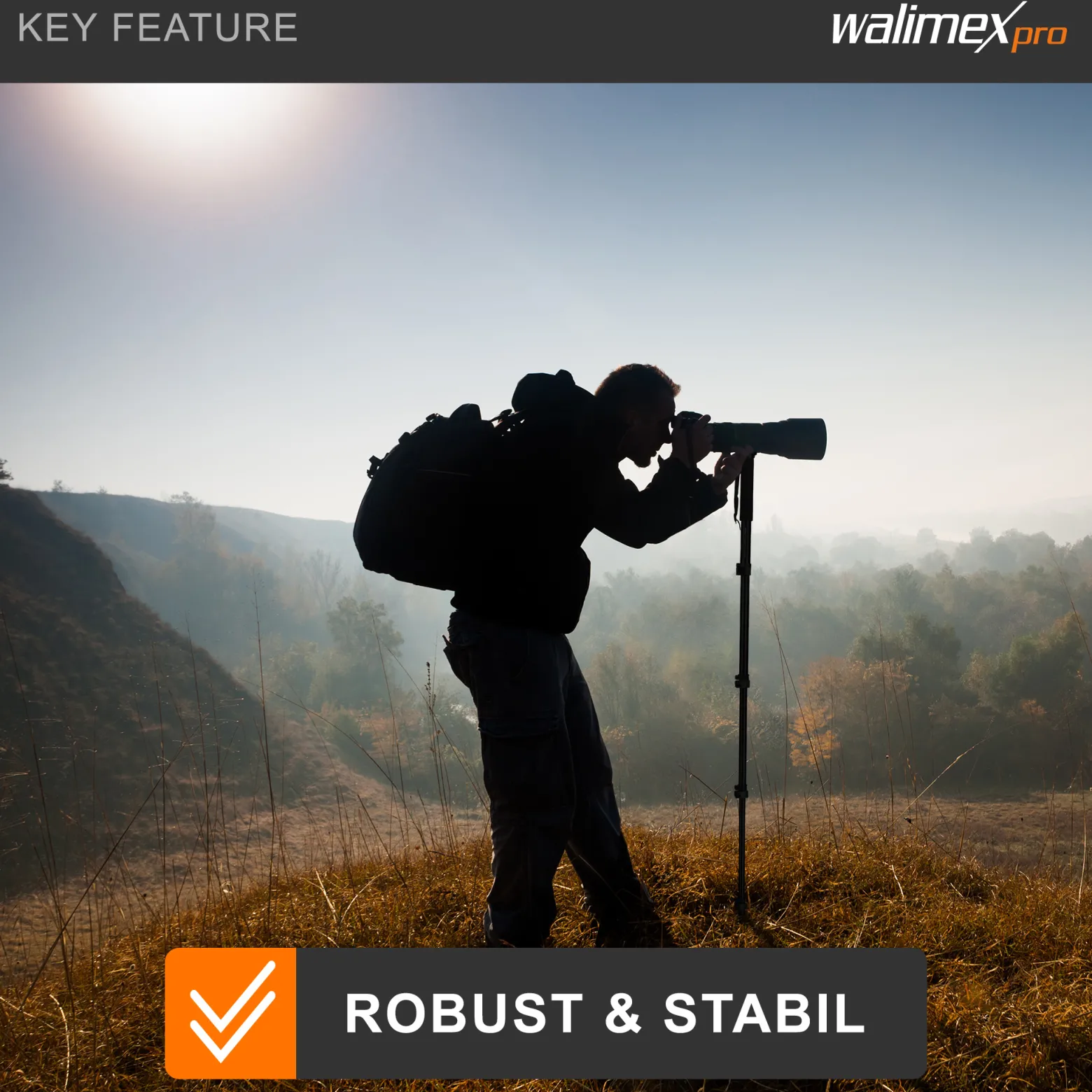 Walimex FT-1502 Pro Einbeinstativ 177 cm, robustes Fotostativ aus Aluminium, Kamerastativ mit 10 kg Traglast, Stativ für DSLR, DSLM und Kompaktkameras, inkl. Transporttasche
