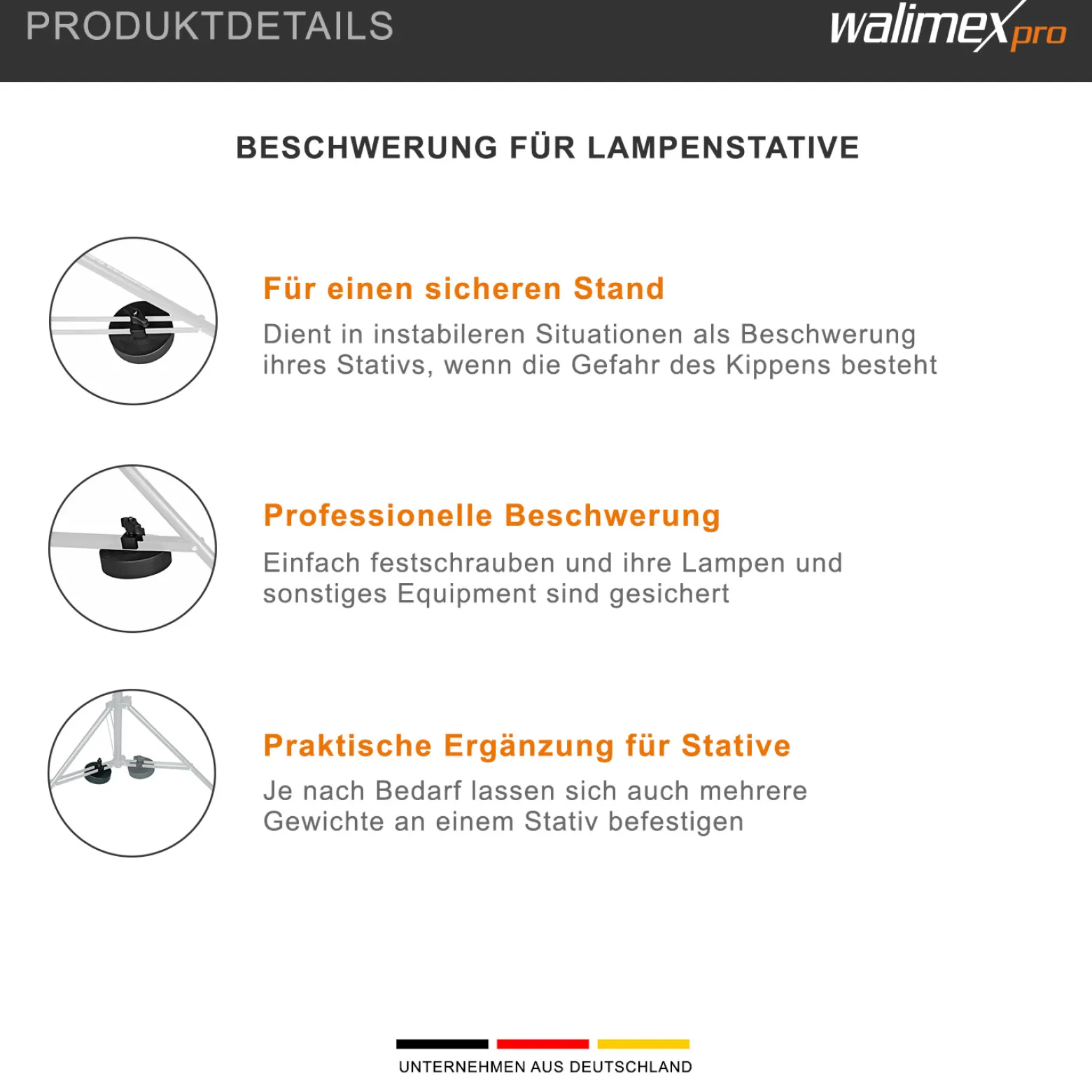 Walimex Gewicht für Galgenstative und Lampenständer, 3 kg für optimale Beschwerung von Kamera- oder Lichtstativen, kompakt und transportabel, ideal für Fotostudio