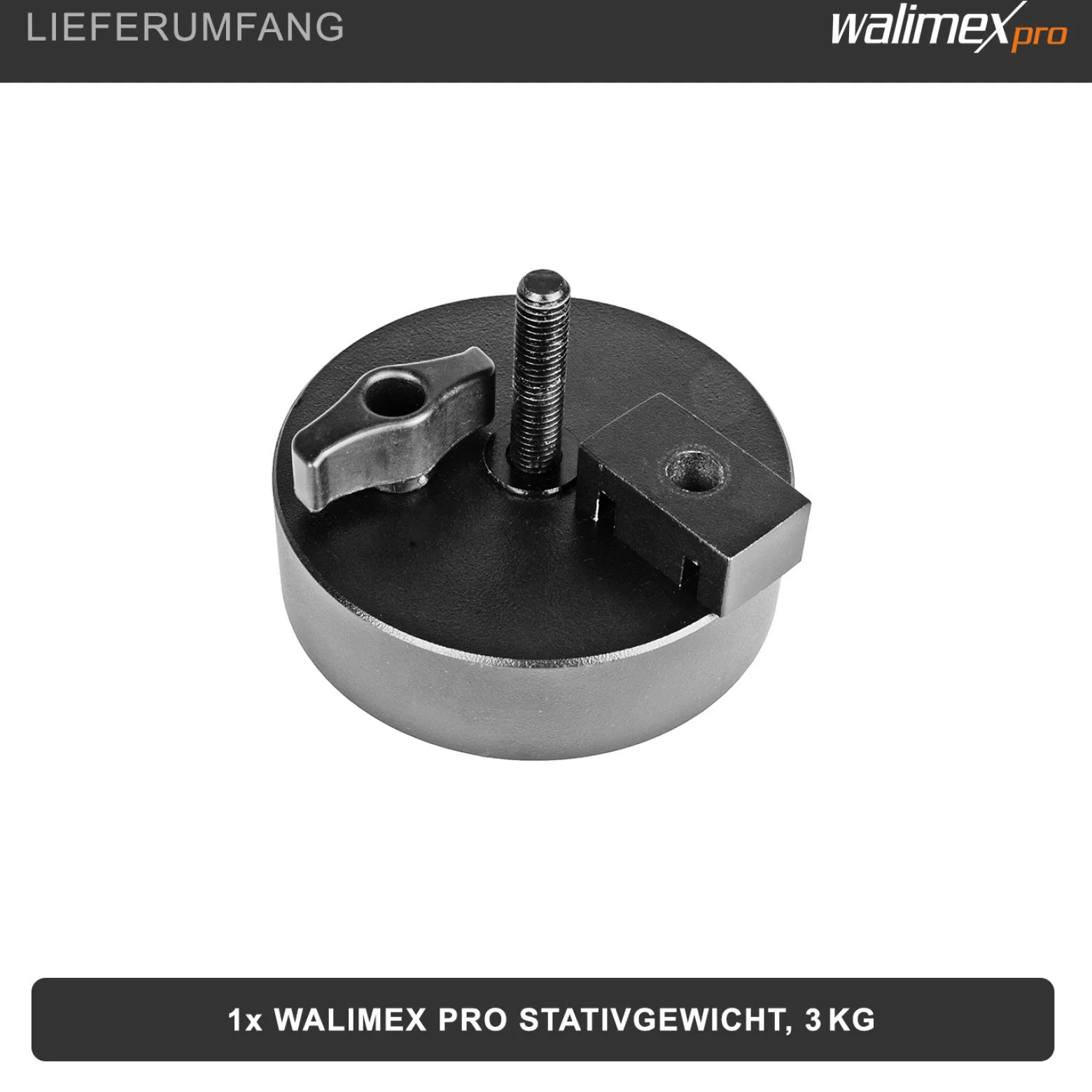 Walimex Gewicht für Galgenstative und Lampenständer, 3 kg für optimale Beschwerung von Kamera- oder Lichtstativen, kompakt und transportabel, ideal für Fotostudio