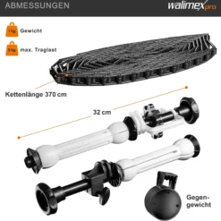 Walimex Hintergrundexpan mit Kette und Gewicht 320 x 130 x 85 mm, Farbe schwarz, für Pappkerne 45-78 mm, max. Traglast 6 kg