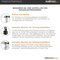 Walimex Hintergrundexpan mit Kette und Gewicht 320 x 130 x 85 mm, Farbe schwarz, für Pappkerne 45-78 mm, max. Traglast 6 kg