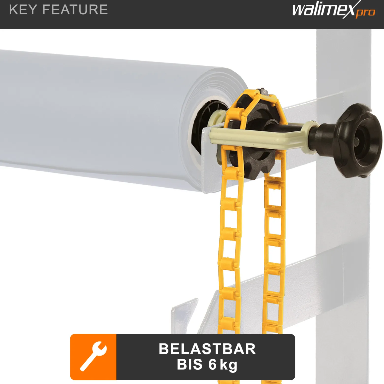 Walimex Hintergrundexpan mit Kette und Gewicht 320 x 130 x 85 mm, Farbe orange, für Pappkerne 45-78 mm, max. Traglast 6 kg