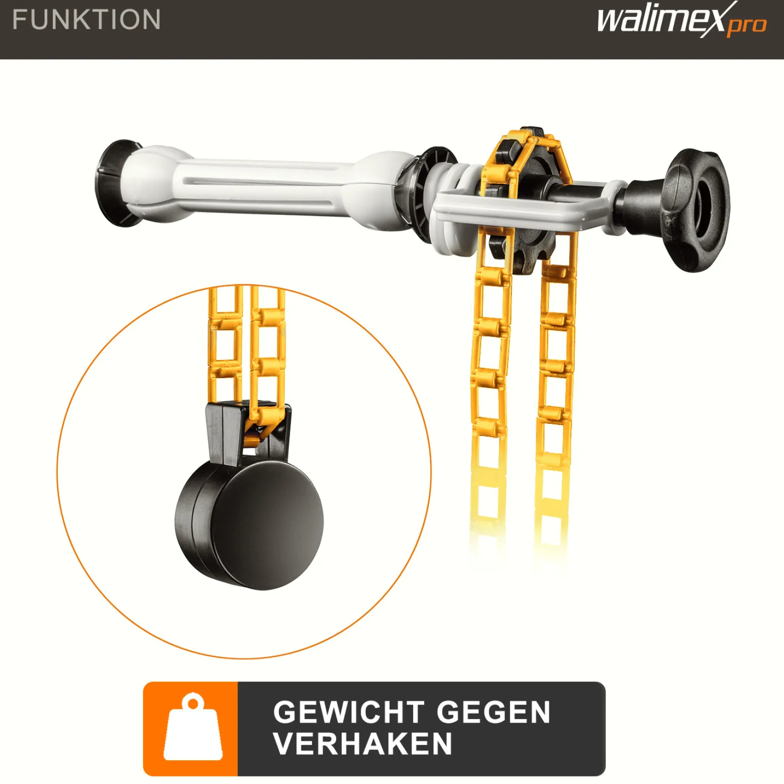 Walimex Hintergrundexpan mit Kette und Gewicht 320 x 130 x 85 mm, Farbe orange, für Pappkerne 45-78 mm, max. Traglast 6 kg
