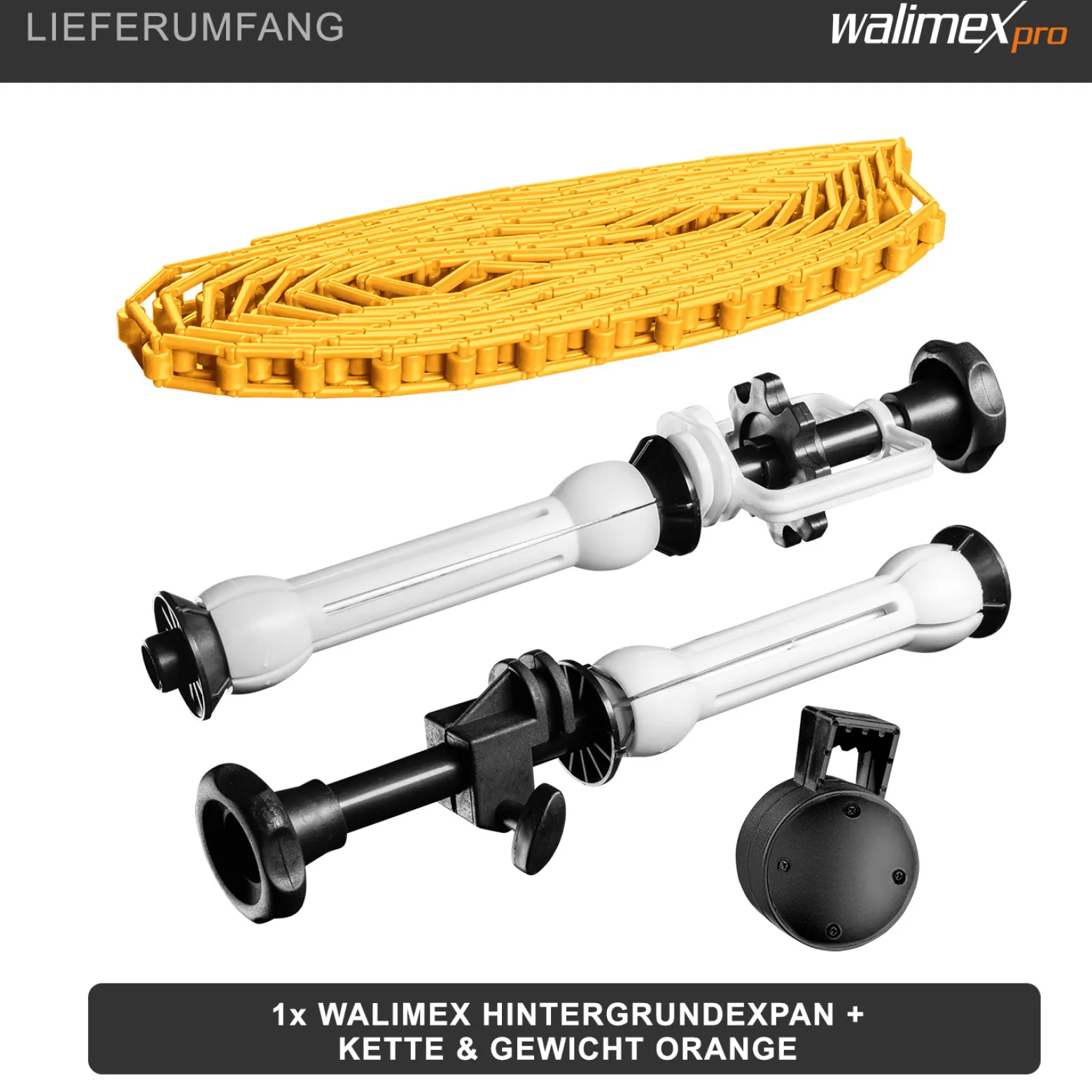 Walimex Hintergrundexpan mit Kette und Gewicht 320 x 130 x 85 mm, Farbe orange, für Pappkerne 45-78 mm, max. Traglast 6 kg