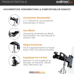 Walimex 4 in 1 Studioklemme 170 x 110 x 90 mm mit 5/8 Spigot, 1/4