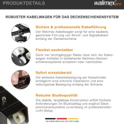 Walimex Kabelwagen für Deckenschienensystem - 60 x 40 x 50 mm - mit 4 Rädern und Kabelbinder - für Schienen System für Lampen Lichtquellen Kameras Studio Equipment