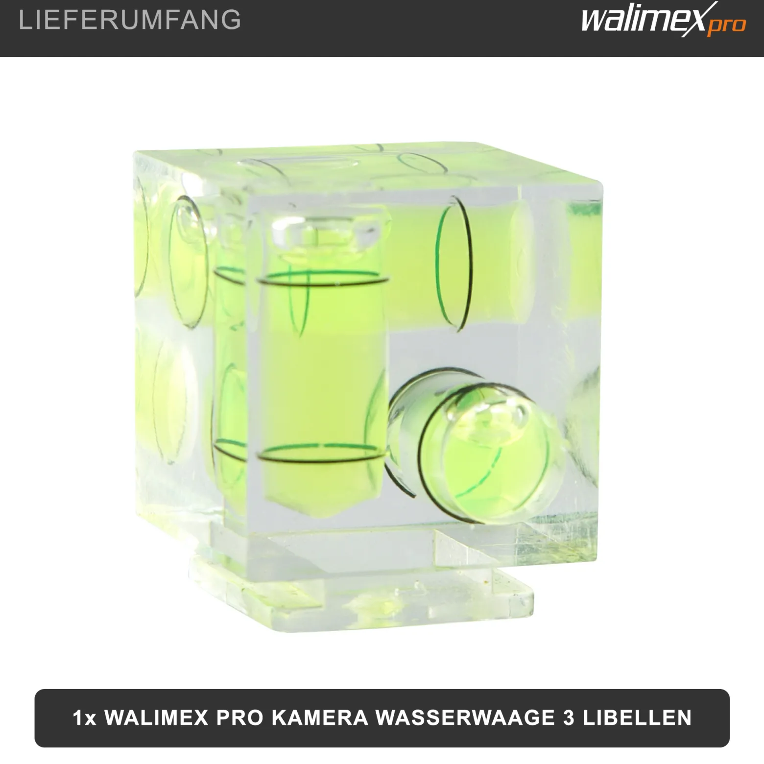Walimex Kamera-Wasserwaage mit 3 Libellen - 25 x 25 x 29 mm - für Hoch- und Querformat - perfekte Ausrichtung mit Blitzschuh Montage - Fotografie Zubehör Outdoor Fotostudio