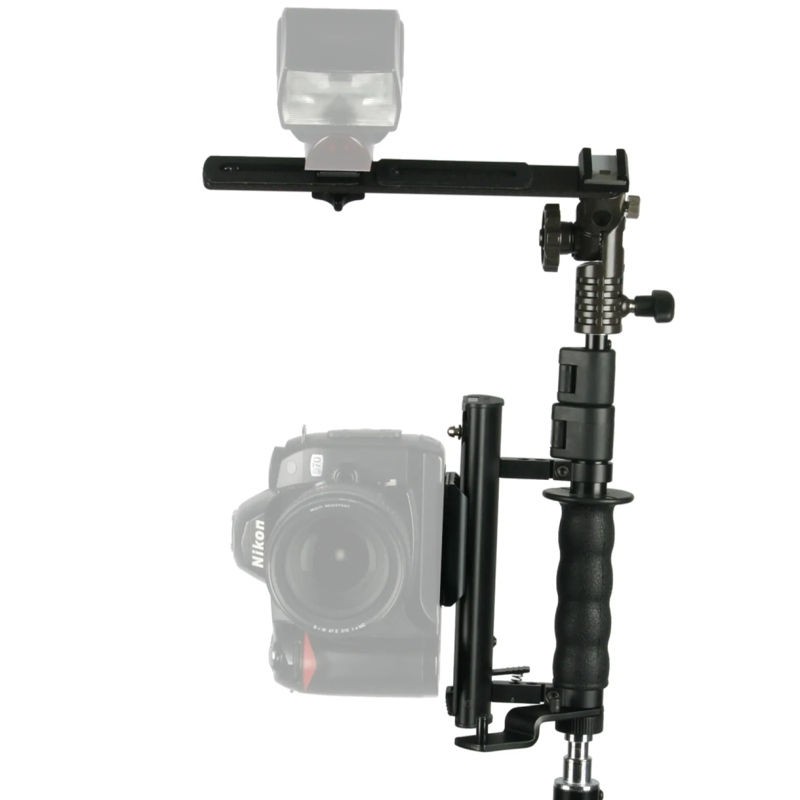 Walimex Klapp Blitzschiene mit Teleskop Arm - 280 x 155 x 79 mm - mit 1/4" Anschluss, Blitzschuh, Schnellwechselplatte mit 1/4" Gewinde und Tasche - Foto Studio Equipment