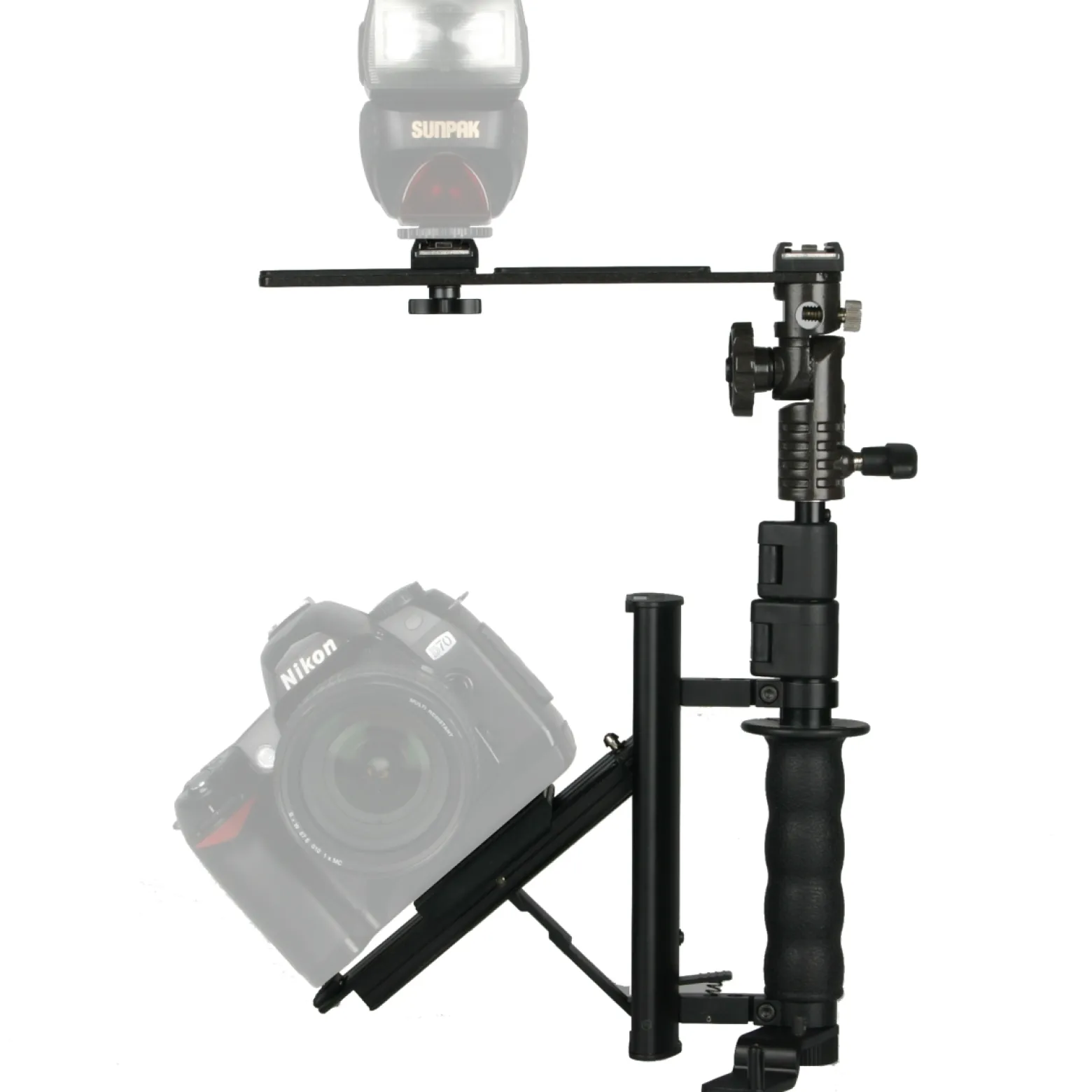 Walimex Klapp Blitzschiene mit Teleskop Arm - 280 x 155 x 79 mm - mit 1/4" Anschluss, Blitzschuh, Schnellwechselplatte mit 1/4" Gewinde und Tasche - Foto Studio Equipment