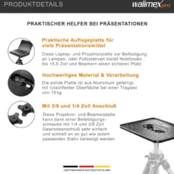 Walimex Laptop- und Projektorplatte 350 x 250 x 30 mm Auflagefläche 36 x 26 cm aus Aluminium max. 15 kg Traglast - stabile rutschfeste Halterung für Beamer, Monitore & Laptops