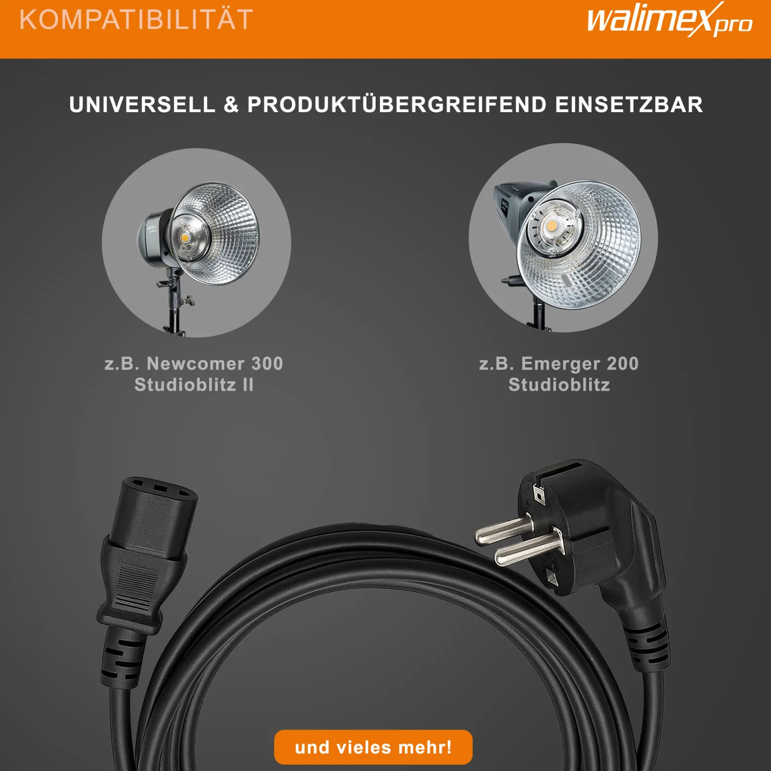 Walimex Netzkabel 4 m mit Kaltgerätestecker für Studioblitzgeräte und Kaltgeräte