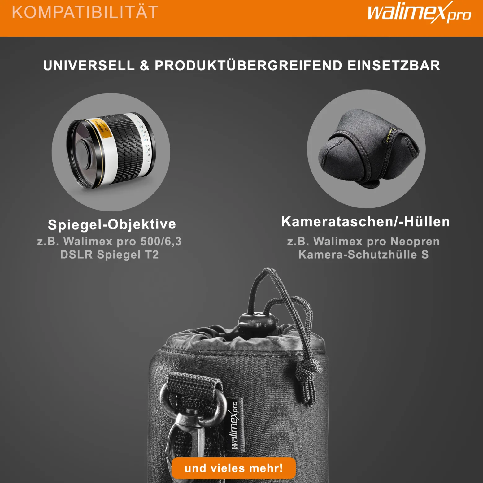 Walimex Objektivbeutel NEO 300 Modell 2011, Größe L / 10 x 10 x 19 cm, aus Neopren, wasserabweisend, mit Tunnelzug, für Kameraobjektive, Objektiv Köcher für Foto Studio Shooting