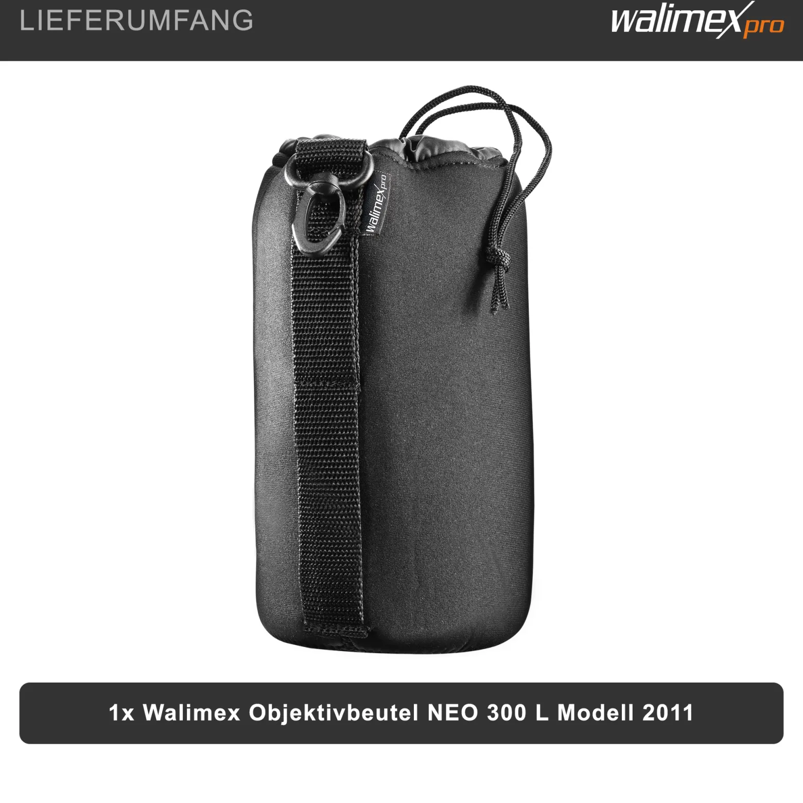 Walimex Objektivbeutel NEO 300 Modell 2011, Größe L / 10 x 10 x 19 cm, aus Neopren, wasserabweisend, mit Tunnelzug, für Kameraobjektive, Objektiv Köcher für Foto Studio Shooting