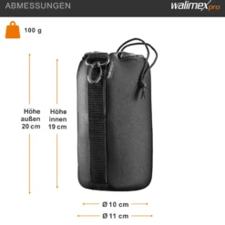 Walimex Objektivbeutel NEO 300 Modell 2011, Größe L / 10 x 10 x 19 cm, aus Neopren, wasserabweisend, mit Tunnelzug, für Kameraobjektive, Objektiv Köcher für Foto Studio Shooting