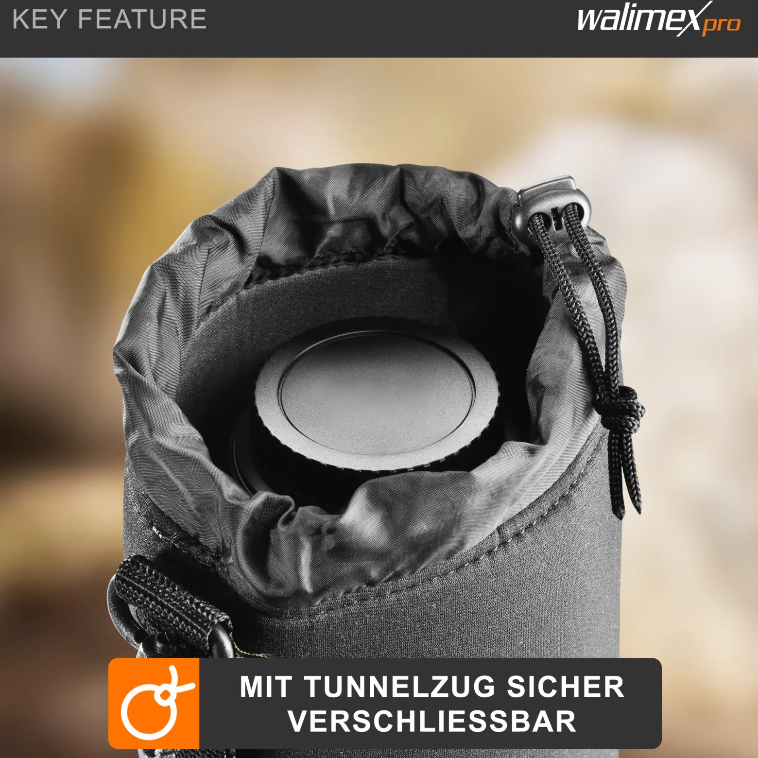 Walimex Objektivbeutel NEO 300 Modell 2011, Größe L / 10 x 10 x 19 cm, aus Neopren, wasserabweisend, mit Tunnelzug, für Kameraobjektive, Objektiv Köcher für Foto Studio Shooting