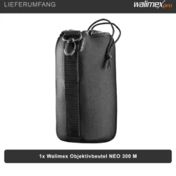Walimex Objektivbeutel NEO 300 Modell 2011, Größe M / 10 x 10 x 15 cm, aus Neopren, wasserabweisend, mit Tunnelzug, für Kameraobjektive, Objektiv Köcher für Foto Studio Shooting