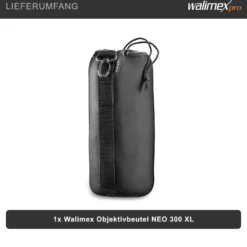 Walimex Objektivbeutel NEO 300 Modell 2011, Größe XL / 10 x 10 x 23 cm, aus Neopren, wasserabweisend, mit Tunnelzug, für Kameraobjektive, Objektiv Köcher für Foto Studio Shooting