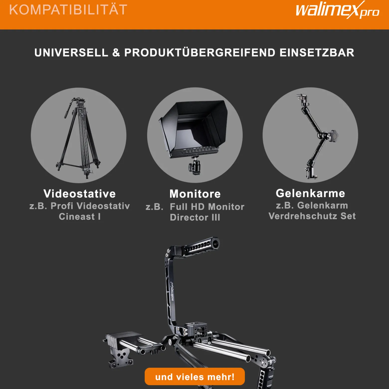 Walimex pro Action-Set Video Rig Mutabilis - aus Luftfahrtaluminium - inkl. Schulterstütze, Top Handle, Basiseinheit und Zubehör - Kamerakäfig Rahmen - Kamerazubehör