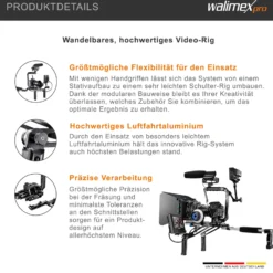 Walimex pro Action-Set Video Rig Mutabilis - aus Luftfahrtaluminium - inkl. Schulterstütze, Top Handle, Basiseinheit und Zubehör - Kamerakäfig Rahmen - Kamerazubehör