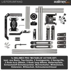 Walimex pro Action-Set Video Rig Mutabilis - aus Luftfahrtaluminium - inkl. Schulterstütze, Top Handle, Basiseinheit und Zubehör - Kamerakäfig Rahmen - Kamerazubehör