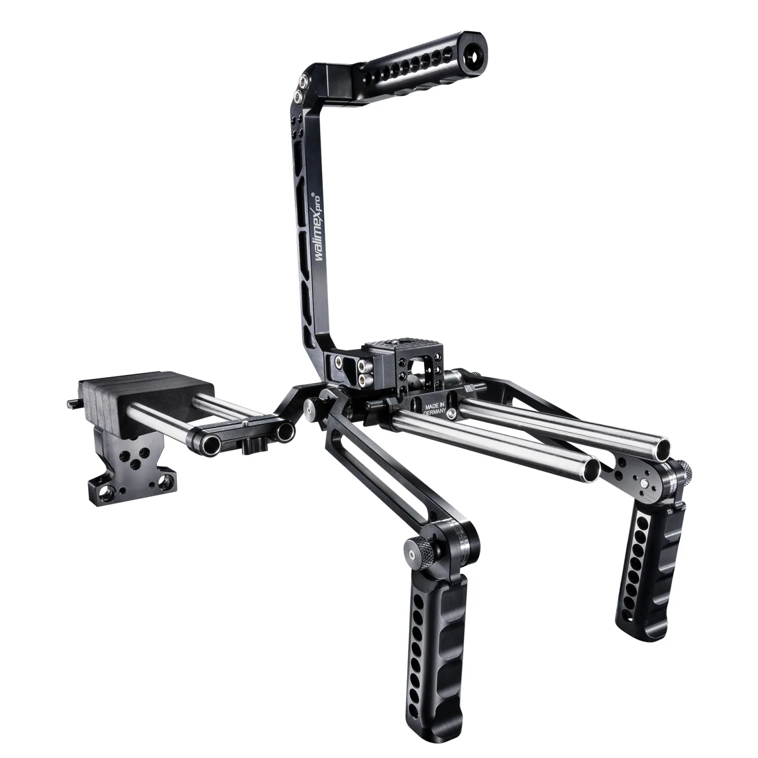Walimex pro Action-Set Video Rig Mutabilis - aus Luftfahrtaluminium - inkl. Schulterstütze, Top Handle, Basiseinheit und Zubehör - Kamerakäfig Rahmen - Kamerazubehör