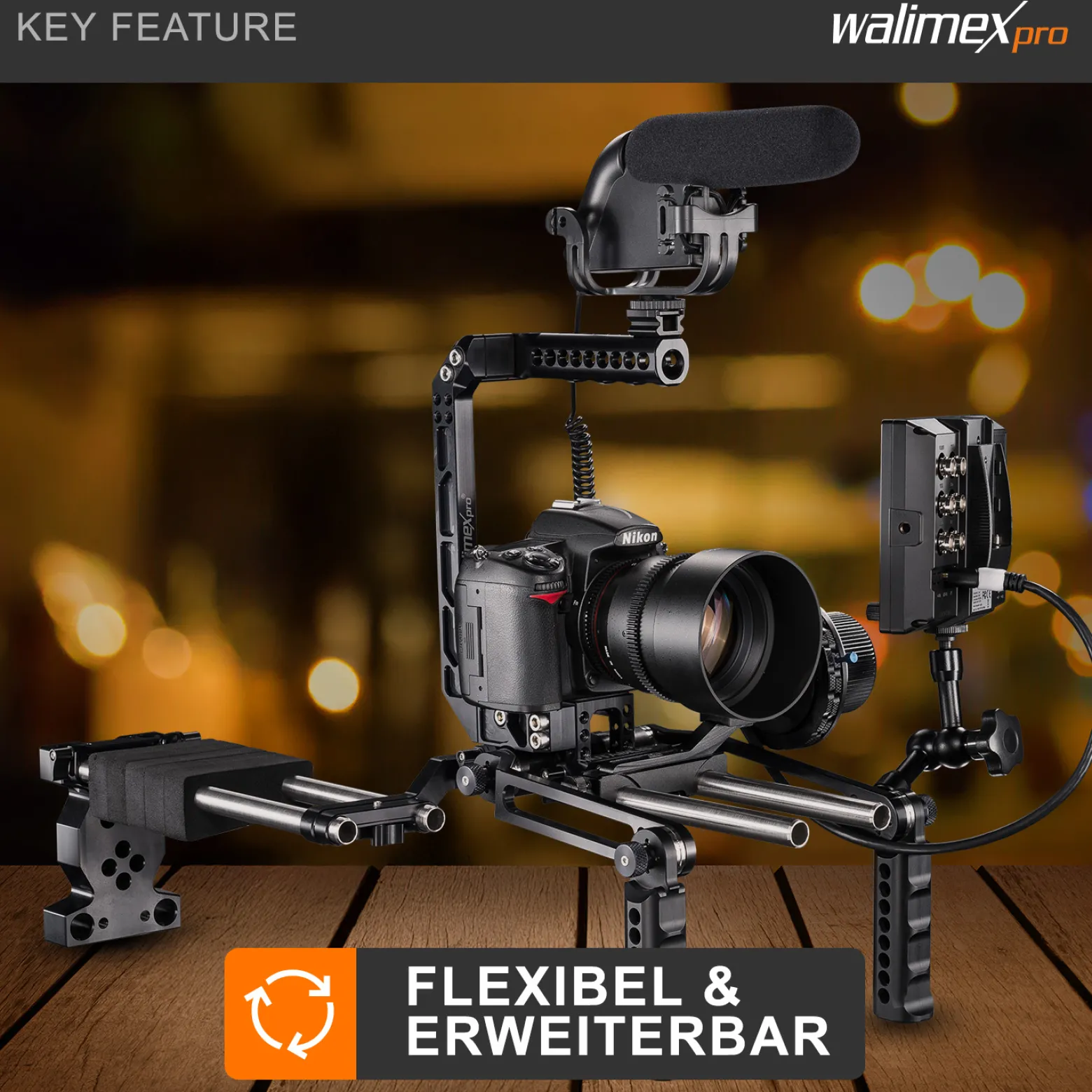 Walimex pro Action-Set Video Rig Mutabilis - aus Luftfahrtaluminium - inkl. Schulterstütze, Top Handle, Basiseinheit und Zubehör - Kamerakäfig Rahmen - Kamerazubehör