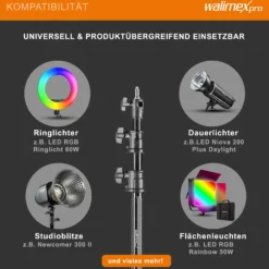 Walimex pro AIR 290 Deluxe Lampenstativ max. Höhe 290 cm, Lichtstativ mit Luftfederung, Blitzstativ mit 7 kg Traglast, Leuchtenstativ aus Aluminium, Dreibeinstativ für Fotostudio und Outdoor