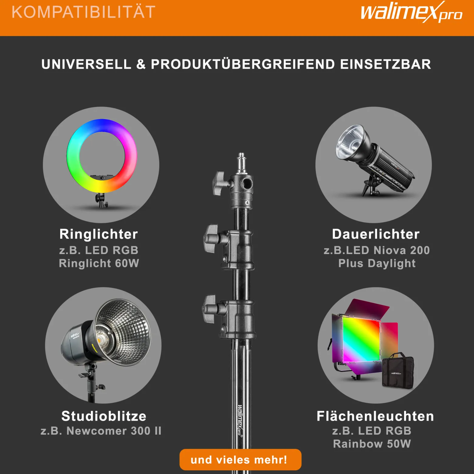 Walimex pro AIR 290 Deluxe Lampenstativ max. Höhe 290 cm, Lichtstativ mit Luftfederung, Blitzstativ mit 7 kg Traglast, Leuchtenstativ aus Aluminium, Dreibeinstativ für Fotostudio und Outdoor