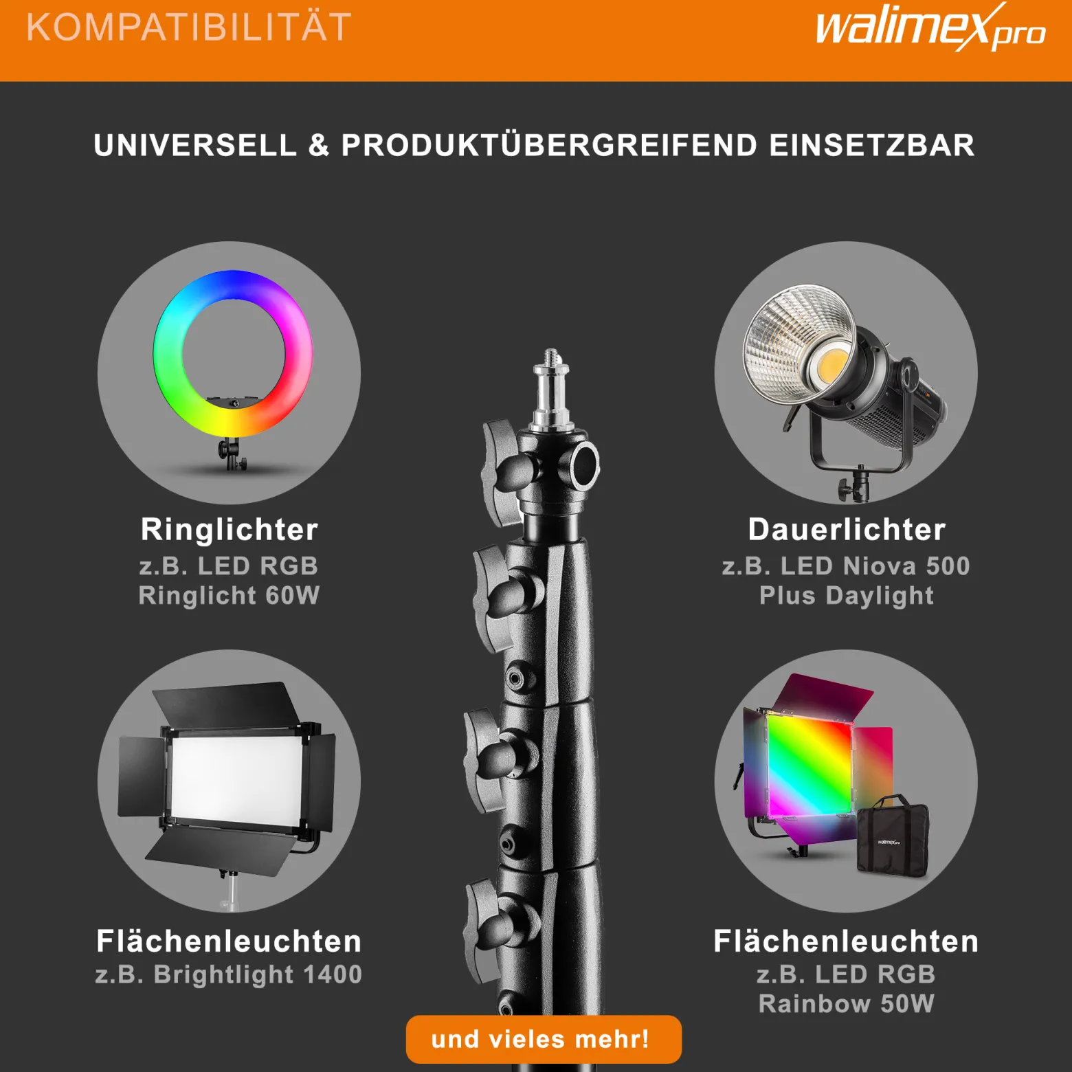 Walimex pro AIR 380 Deluxe Lampenstativ max. Höhe 380 cm, Lichtstativ mit Luftfederung, Blitzstativ mit 15 kg Traglast, Dreibeinstativ aus Aluminium, Leuchtenstativ für Fotostudio und Outdoor