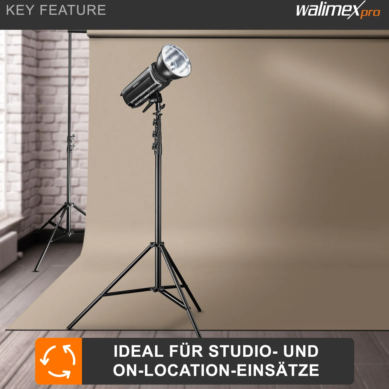 Walimex pro AIR 380 Deluxe Lampenstativ max. Höhe 380 cm, Lichtstativ mit Luftfederung, Blitzstativ mit 15 kg Traglast, Dreibeinstativ aus Aluminium, Leuchtenstativ für Fotostudio und Outdoor