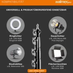 Walimex pro AIR 380 Deluxe Lampenstativ 2er-Set max. Höhe 380 cm, Lichtstativ mit Luftfederung, Blitzstativ mit 15 kg Traglast, Dreibeinstativ aus Aluminium, Leuchtenstativ für Fotostudio und Outdoor